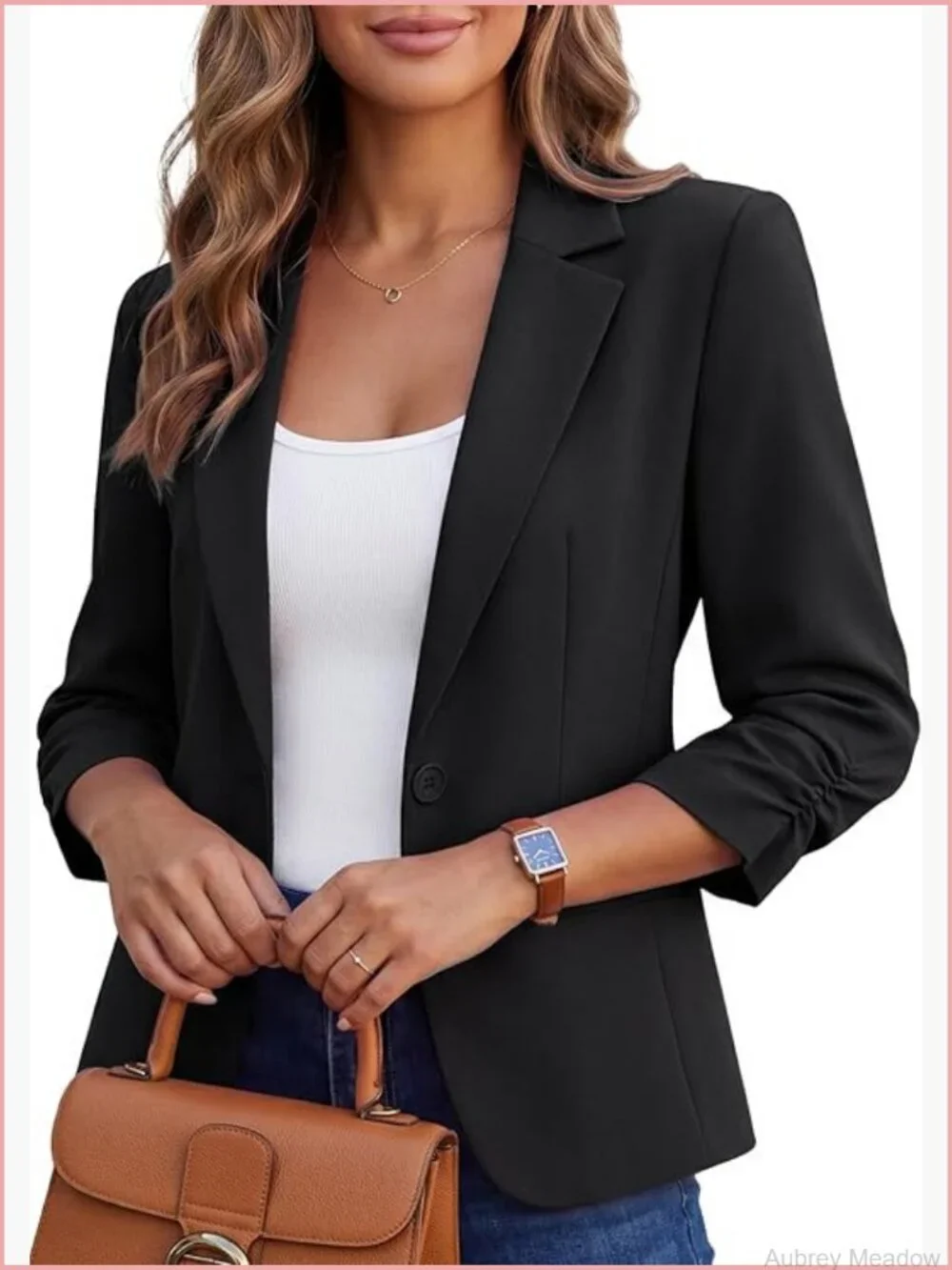 3/4 Sleeve Slim Fit Work Blazer Lapel Jacket Lined Pockets Shoulder Pads